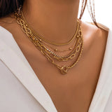 Bohemian Layered Metal Chain Rhinestone Choker Necklace