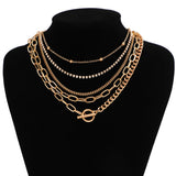 Bohemian Layered Metal Chain Rhinestone Choker Necklace