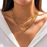 Bohemian Layered Metal Chain Rhinestone Choker Necklace