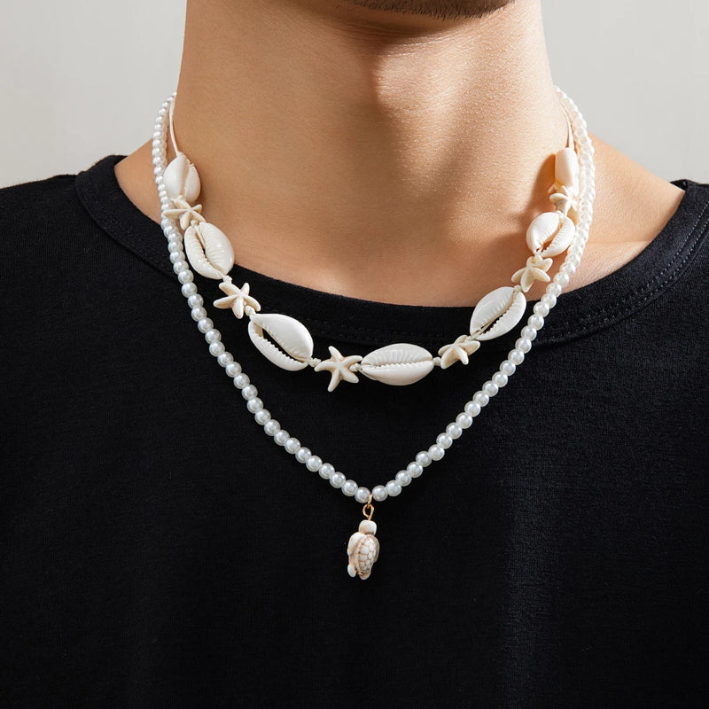 Boho Shell Starfish Necklace Turtle Pendant