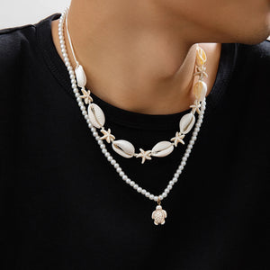 Boho Shell Starfish Necklace Turtle Pendant