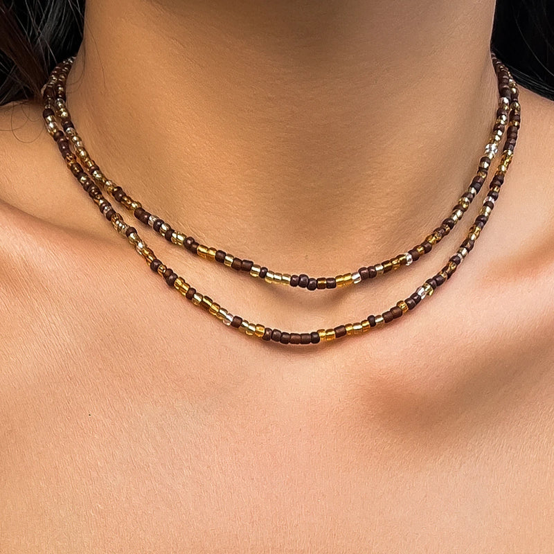 Boho Double Layered Acrylic Seed Bead Chain Clavicle Necklace