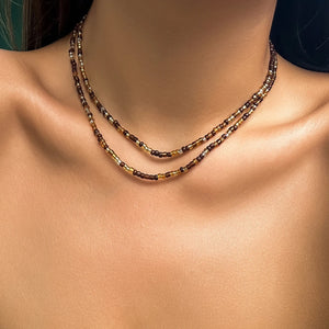 Boho Double Layered Acrylic Seed Bead Chain Clavicle Necklace