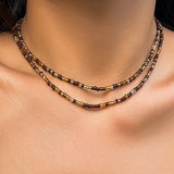 Boho Double Layered Acrylic Seed Bead Chain Clavicle Necklace