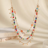 Boho Flower Chain Necklace Acrylic Bead Short Beach Jewelry