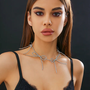 Beaded Bow Necklace Ball Bead Chain Wedding Jewelry