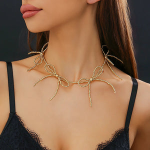 Beaded Bow Necklace Ball Bead Chain Wedding Jewelry