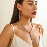 Rhinestone Chain Tassel Chest Necklace Wedding Party Jewelry Set