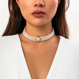 Green Pattern Bead Chain Short Necklace Pearl Choker Charm Wedding Jewelry