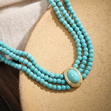 Green Pattern Bead Chain Short Necklace Pearl Choker Charm Wedding Jewelry