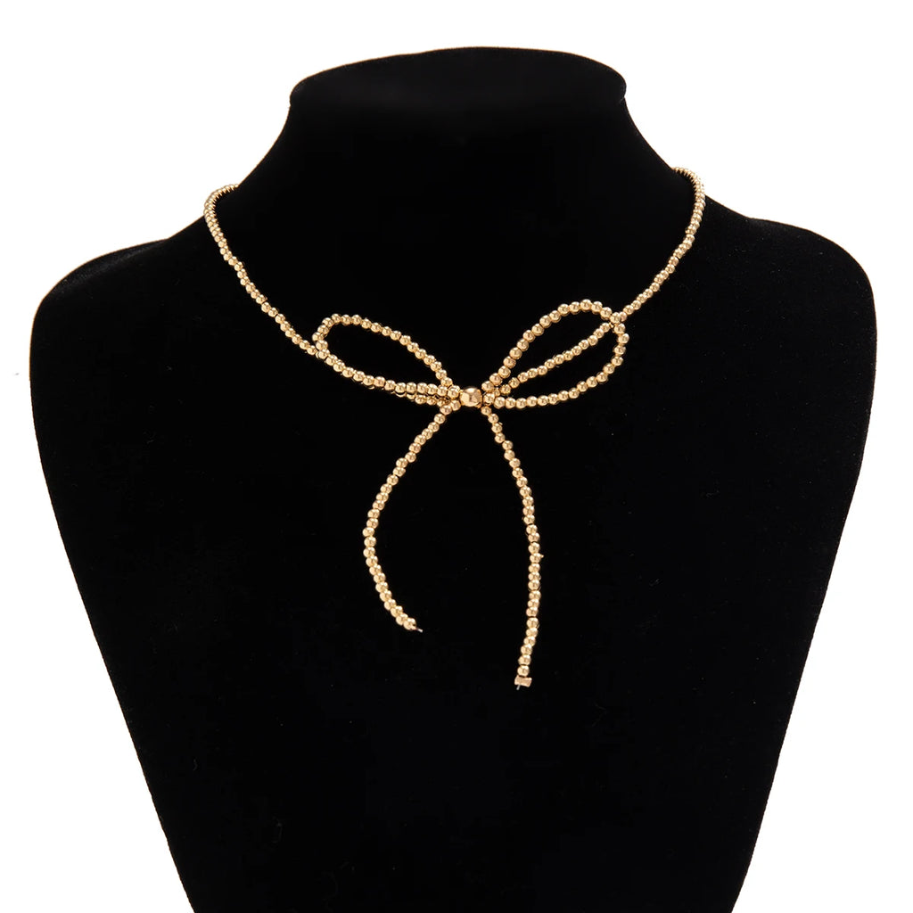 Vintage Big Bow & Acrylic Ball Beads Necklace