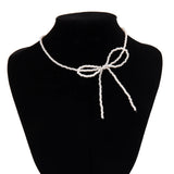 Pearl Chain Necklace Beaded Bow Clavicle Necklace Wedding Bride Jewelry