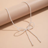 Pearl Chain Necklace Beaded Bow Clavicle Necklace Wedding Bride Jewelry