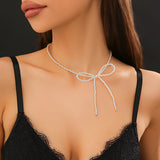 Pearl Chain Necklace Beaded Bow Clavicle Necklace Wedding Bride Jewelry