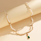 Crystal Droplet Pendant Necklace Metal Mesh Chain Tassel Clavicle Necklace