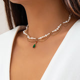 Crystal Droplet Pendant Necklace Metal Mesh Chain Tassel Clavicle Necklace