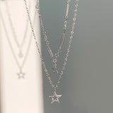 Metal Star Chain Necklace Punk Statement Star Pendant Double Clavicle Necklace