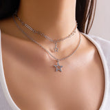 Metal Star Chain Necklace Punk Statement Star Pendant Double Clavicle Necklace