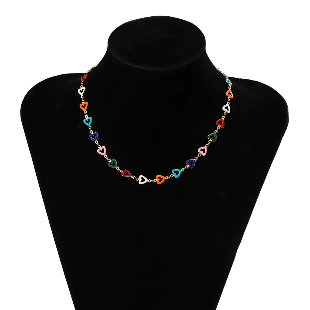 Multicolor Heart Chain Collarbone Choker Necklace