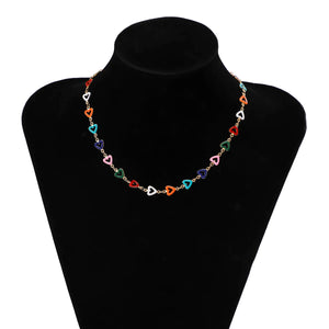 Multicolor Heart Chain Collarbone Choker Necklace