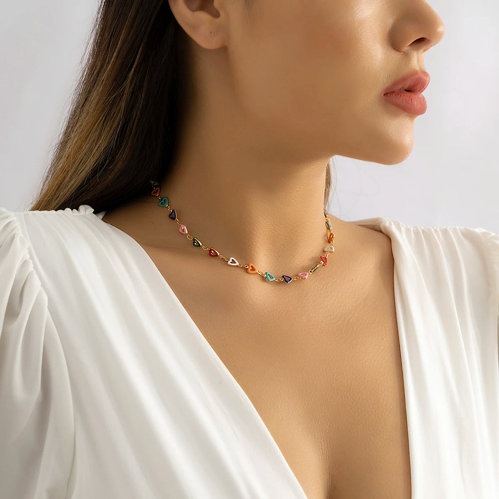 Multicolor Heart Chain Collarbone Choker Necklace