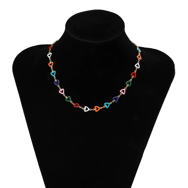 Multicolor Heart Chain Collarbone Choker Necklace