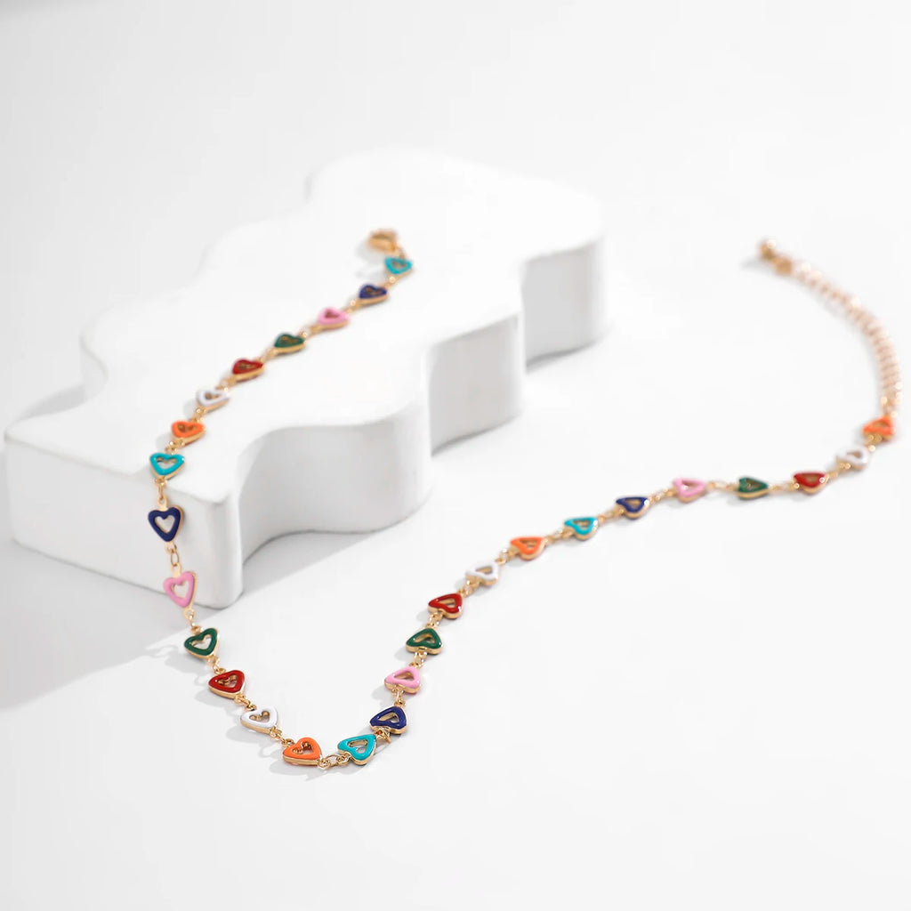 Multicolor Heart Chain Collarbone Choker Necklace