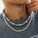Pearl Bead Chain Choker Punk Metal CCB Beads Clavicle Necklace Gift