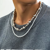 Pearl Bead Chain Choker Punk Metal CCB Beads Clavicle Necklace Gift