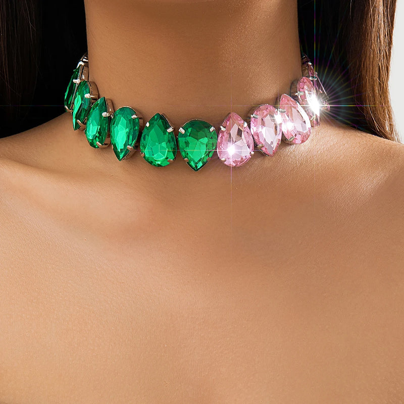 Geometric Crystal Chain Clavicle Necklace Water Drop Choker Women's Neck Jewelry