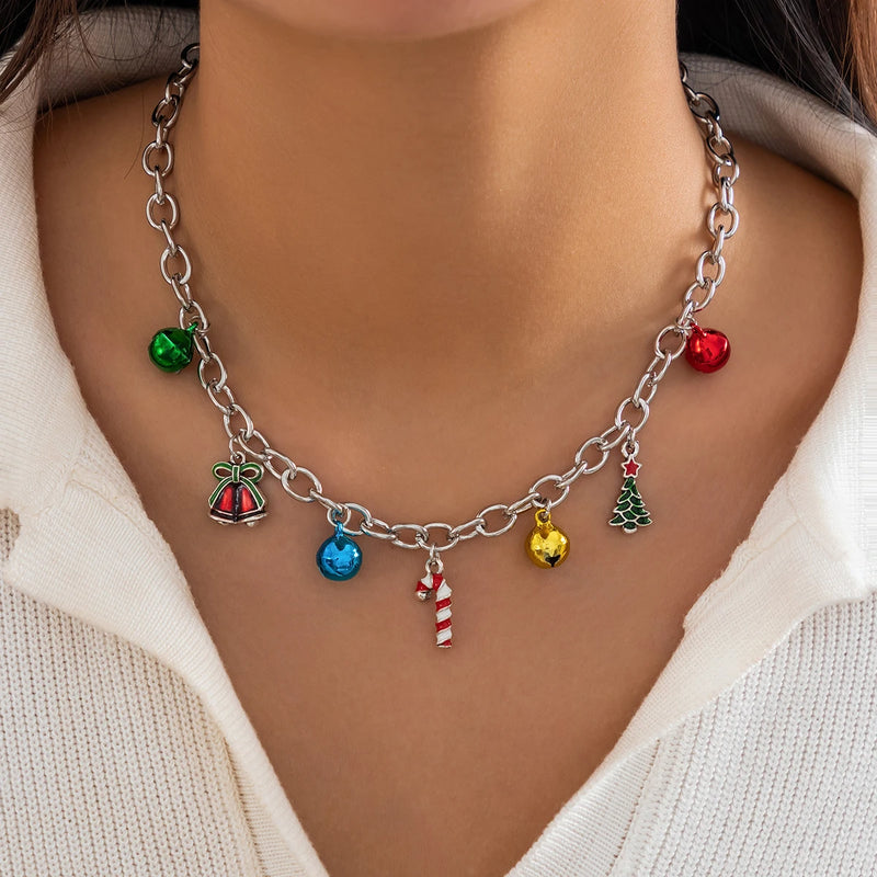 Metal Bell Pendant Necklace Women's Christmas Jewelry Gift