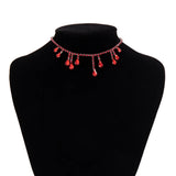 Water Droplet Pendant Clavicle Necklace Red Rhinestone Chain Women Jewelry