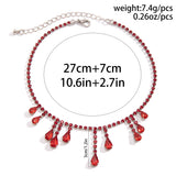 Water Droplet Pendant Clavicle Necklace Red Rhinestone Chain Women Jewelry
