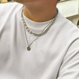 Baroque Pearl Necklace Punk Thin Box Chain Men's Jewelry