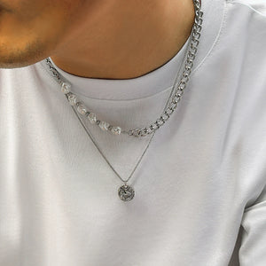 Baroque Pearl Necklace Punk Thin Box Chain Men's Jewelry