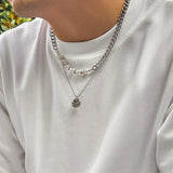 Baroque Pearl Necklace Punk Thin Box Chain Men's Jewelry