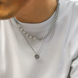 Baroque Pearl Necklace Punk Thin Box Chain Men's Jewelry