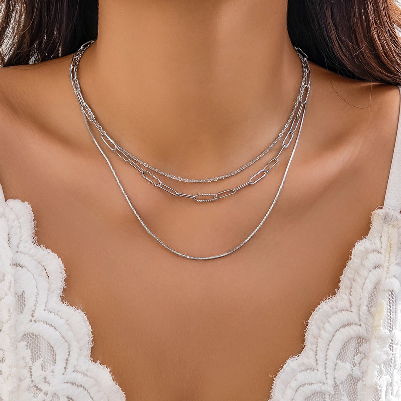 Gothic Chain Short Necklace Punk Thin Snake Chain Layered Necklace