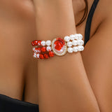 Gothic Blood Pattern Pearl Chain Bracelet Rhinestone Layered Bracelet