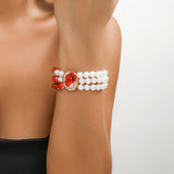 Gothic Blood Pattern Pearl Chain Bracelet Rhinestone Layered Bracelet