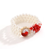 Gothic Blood Pattern Pearl Chain Bracelet Rhinestone Layered Bracelet