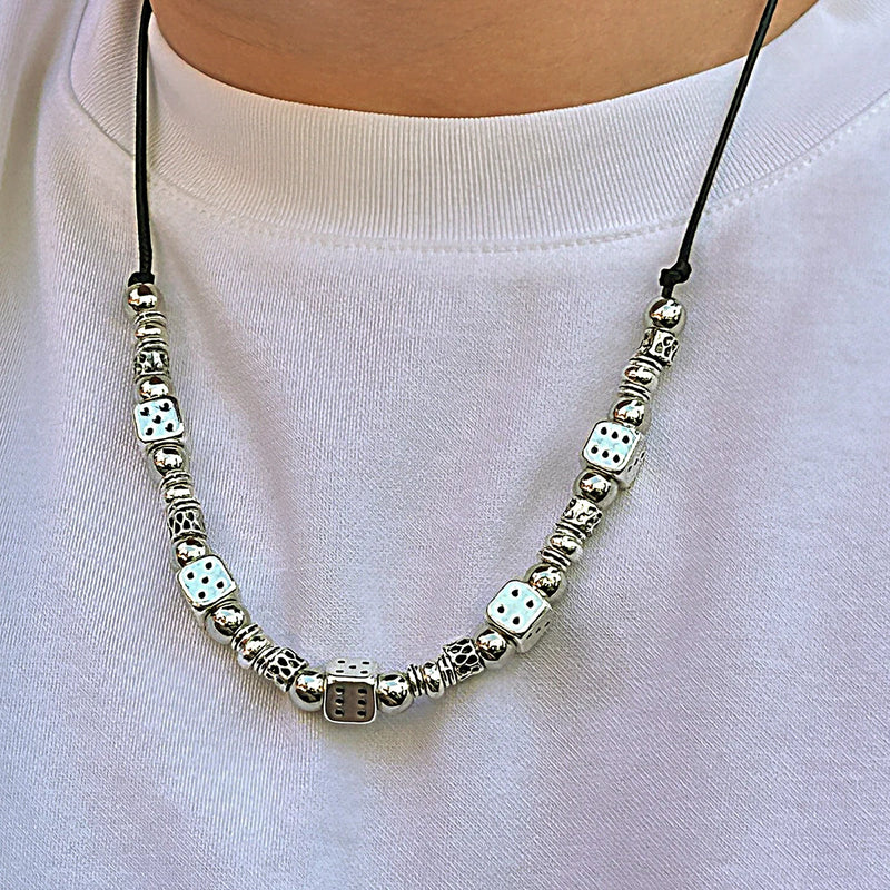Gothic Metal Dice Necklace Leather Choker Men's Jewelry