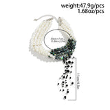 Gothic Green Pattern Pearl Necklace Beaded Choker Punk Halloween Jewelry