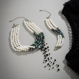 Gothic Green Pattern Pearl Necklace Beaded Choker Punk Halloween Jewelry