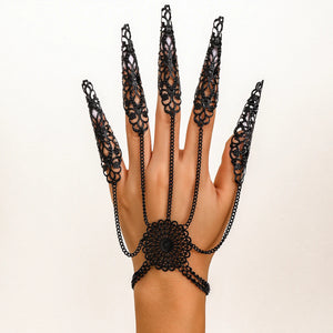 Gothic Halloween Dark Hollow Pattern Long Nail Chain Bracelet