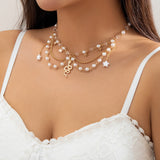 Gothic Metal Snake Pendant Clavicle Necklace Punk Pearl Chain Mesh Tassel Neckla