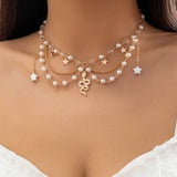 Gothic Metal Snake Pendant Clavicle Necklace Punk Pearl Chain Mesh Tassel Neckla