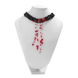 Gothic Crystal Bead Choker Necklace Red Tassel Pendant