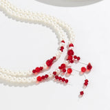 Halloween Red Crystal Beads Double Layer Short Necklace Gothic Pearl Choker