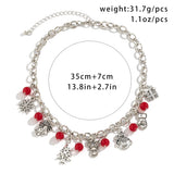 Metal Snowman Deer Pendant Necklace Red Glass Beads Choker